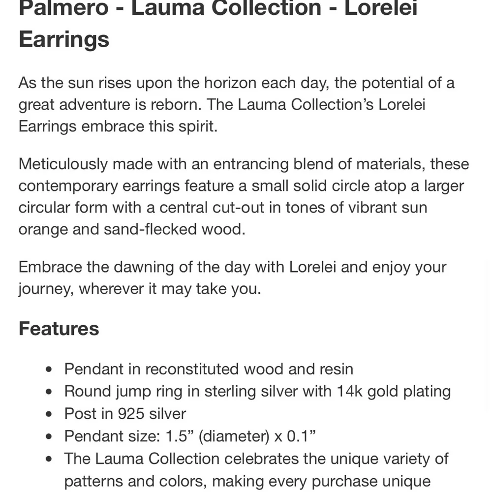 Palmero Earrings -Orange & natural wood -Lauma Collection -Lorelei Earrings NWT